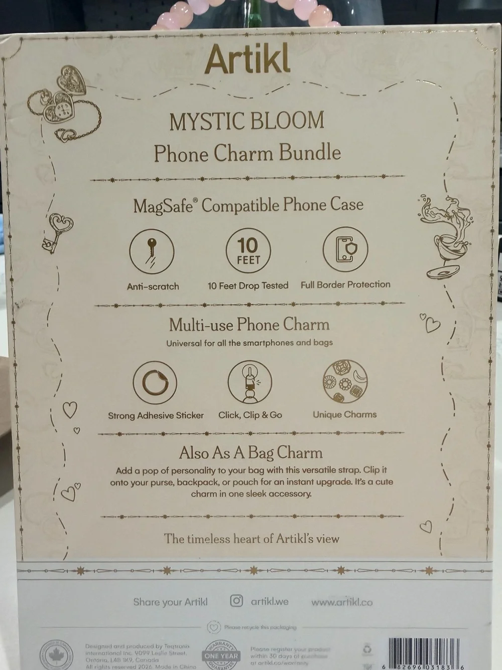 Mystic Bloom Pink/Cream MagSafe Compatible iPhone 15 Pro Max Case & Phone Charm